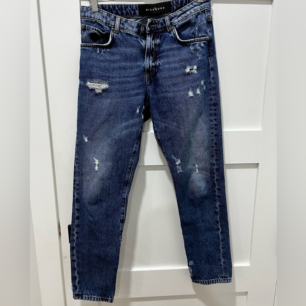 John Richmond Women’s Distressed Logo Jeans size 27